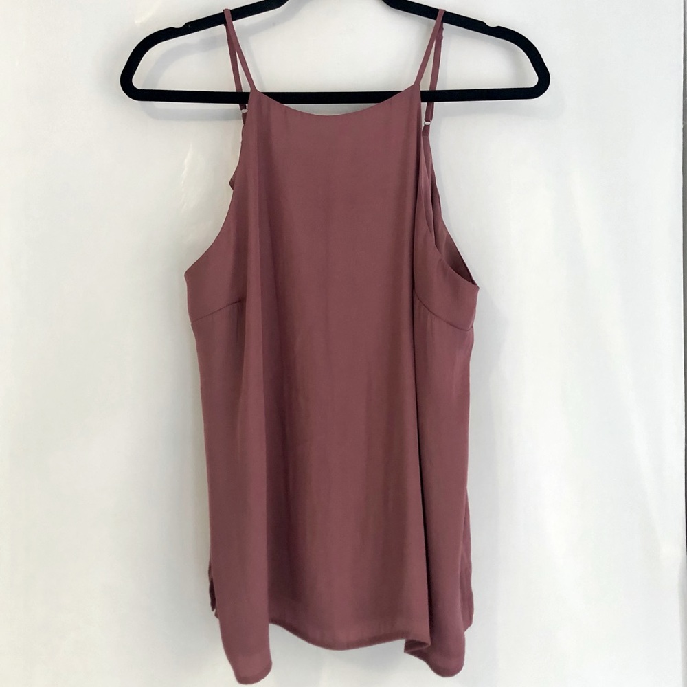 1. State Mauve / Dusty Rose Pink Back Lace Ruffle Halter Tank Top Size Large